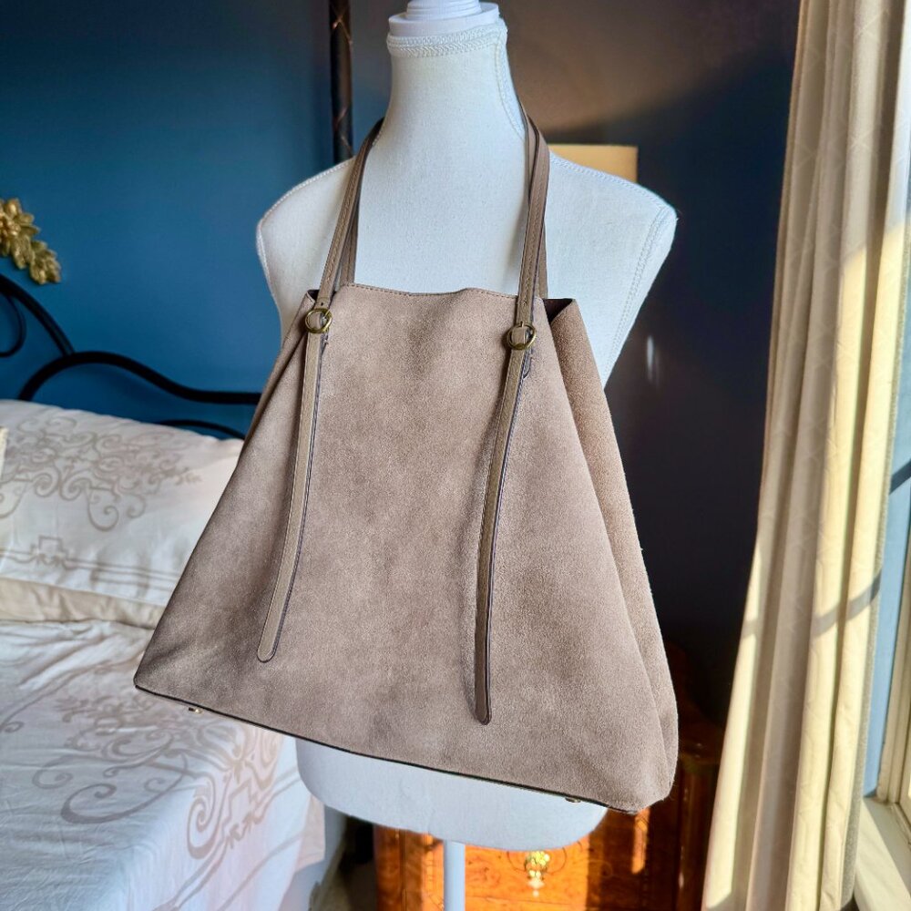 Ralph Lauren Lennox Tote in Greige Suede